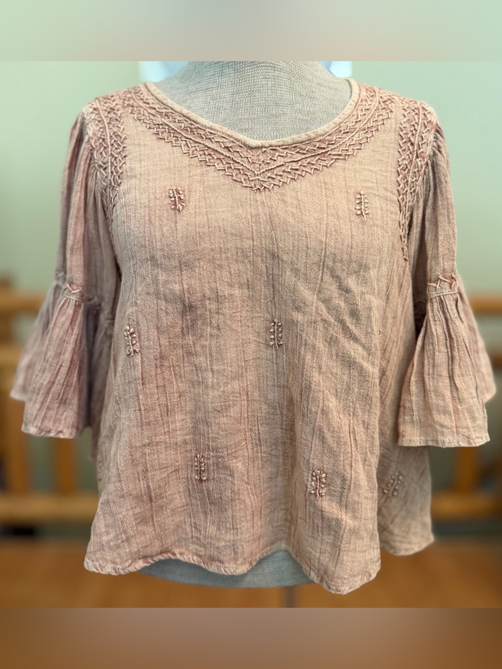 Rachel Zoe Blush Pink Embroidered Peasant Top